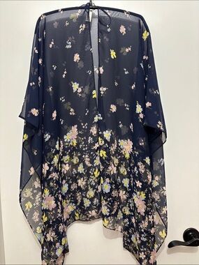 Navy Floral Sheer Kimono Cover-Up